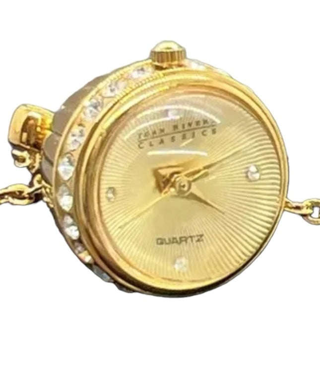 JOAN RIVERS-Rhinestone Watch Egg Pendant 30" Chain Necklace NIB Authentic