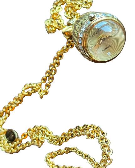 JOAN RIVERS-Rhinestone Watch Egg Pendant 30" Chain Necklace NIB Authentic