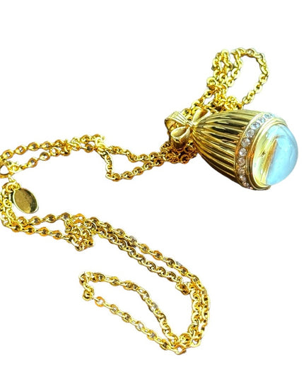 JOAN RIVERS-Rhinestone Watch Egg Pendant 30" Chain Necklace NIB Authentic