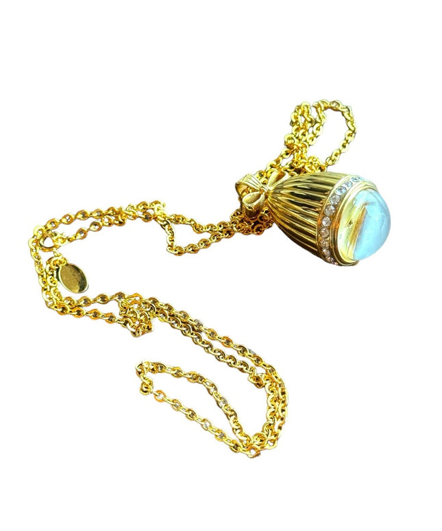 JOAN RIVERS-Rhinestone Watch Egg Pendant 30" Chain Necklace NIB Authentic