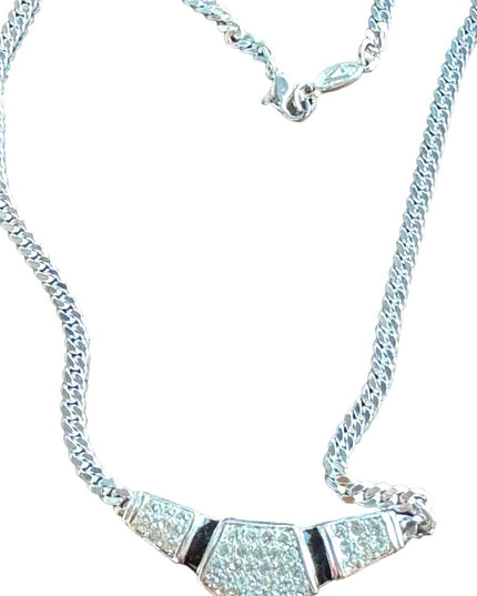 NIB Vendome Rhodium plt vintage high quality necklace & earrings set rhinestone