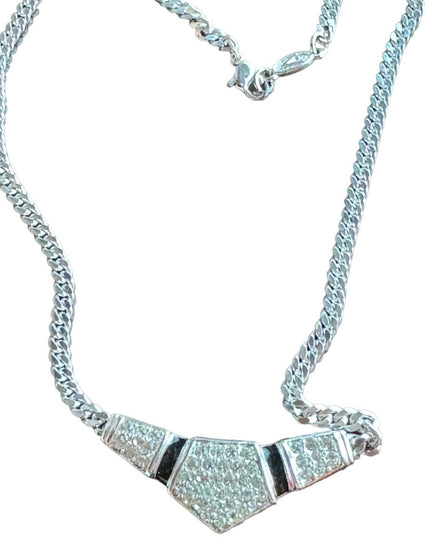 NIB Vendome Rhodium plt vintage high quality necklace & earrings set rhinestone