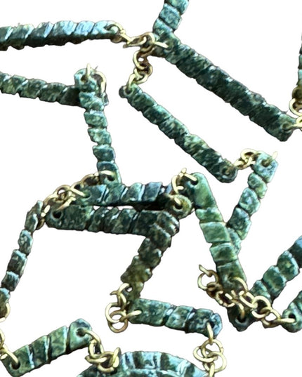 Vtg 24” Peruvian Tumi Carved Green Stone 2" Pendant Necklace Carved Stone Beads