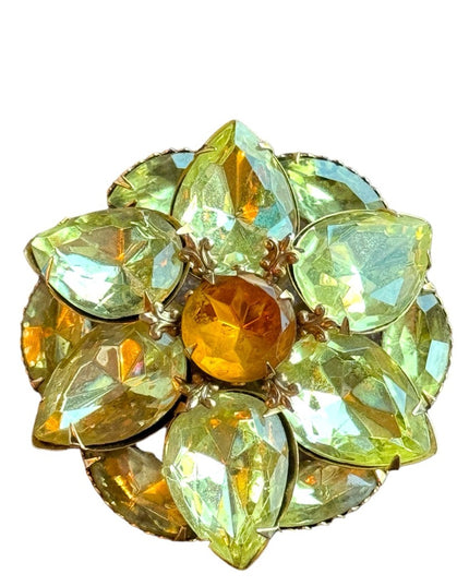 Beautiful Vintage gold finish pastel yellow flower crystal brooch