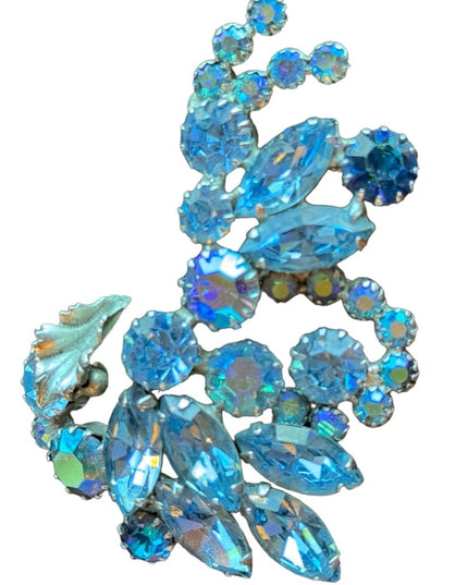 Vintage C1950s AB Sherman unmarked blue crystal brooch silver tone Large