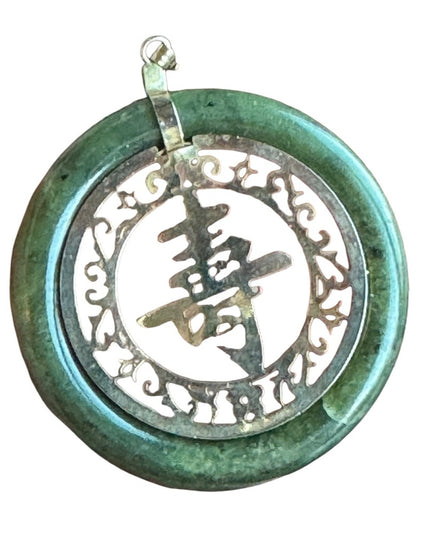 Vintage jadite large gold filled lucky chinese pendant