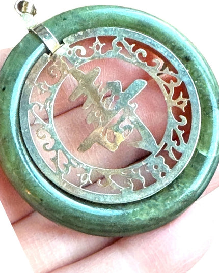Vintage jadite large gold filled lucky chinese pendant