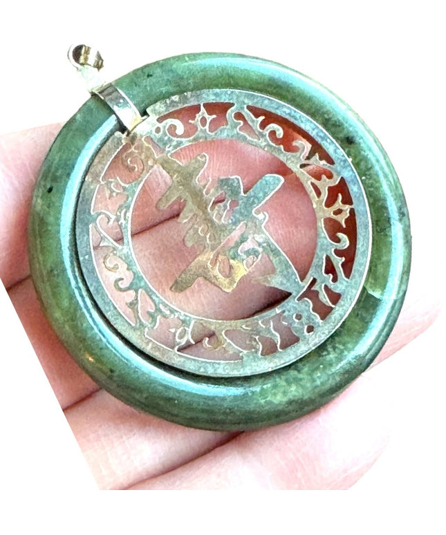 Vintage jadite large gold filled lucky chinese pendant
