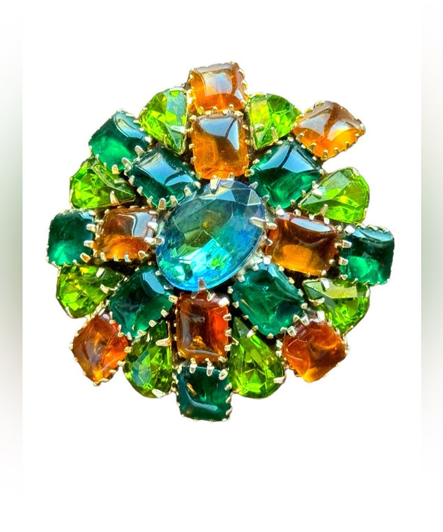 Vintage C1960s Crystal green amber brooch LG Juliana ?