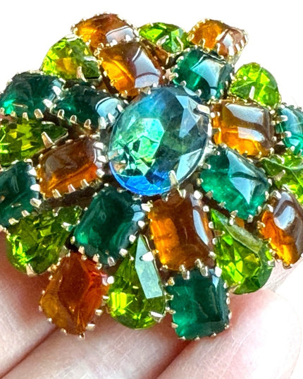 Vintage C1960s Crystal green amber brooch LG Juliana ?