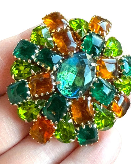 Vintage C1960s Crystal green amber brooch LG Juliana ?