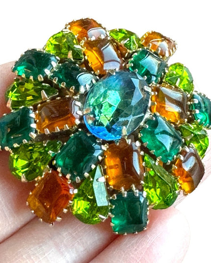 Vintage C1960s Crystal green amber brooch LG Juliana ?