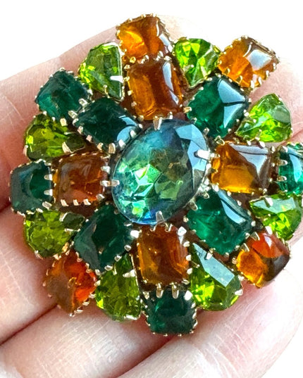 Vintage C1960s Crystal green amber brooch LG Juliana ?