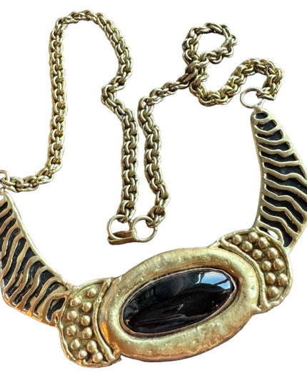 Vintage Mexixo Mexican Modernist Brass black onyx necklace