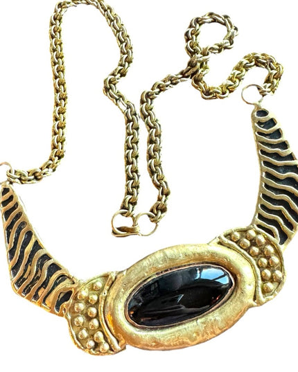 Vintage Mexixo Mexican Modernist Brass black onyx necklace