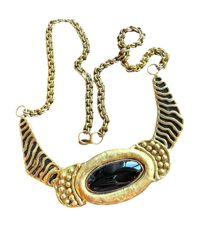 Vintage Mexixo Mexican Modernist Brass black onyx necklace