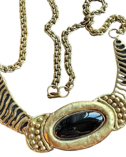 Vintage Mexixo Mexican Modernist Brass black onyx necklace