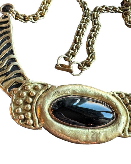 Vintage Mexixo Mexican Modernist Brass black onyx necklace