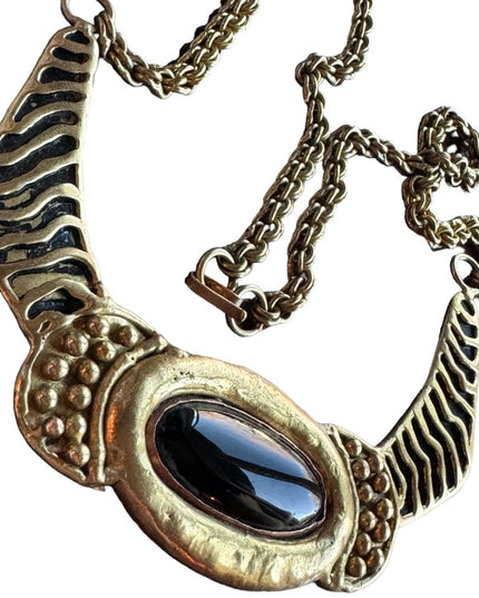 Vintage Mexixo Mexican Modernist Brass black onyx necklace