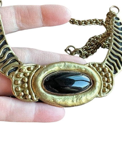 Vintage Mexixo Mexican Modernist Brass black onyx necklace