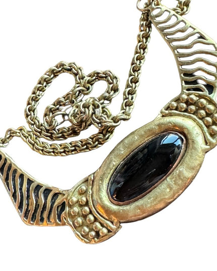 Vintage Mexixo Mexican Modernist Brass black onyx necklace