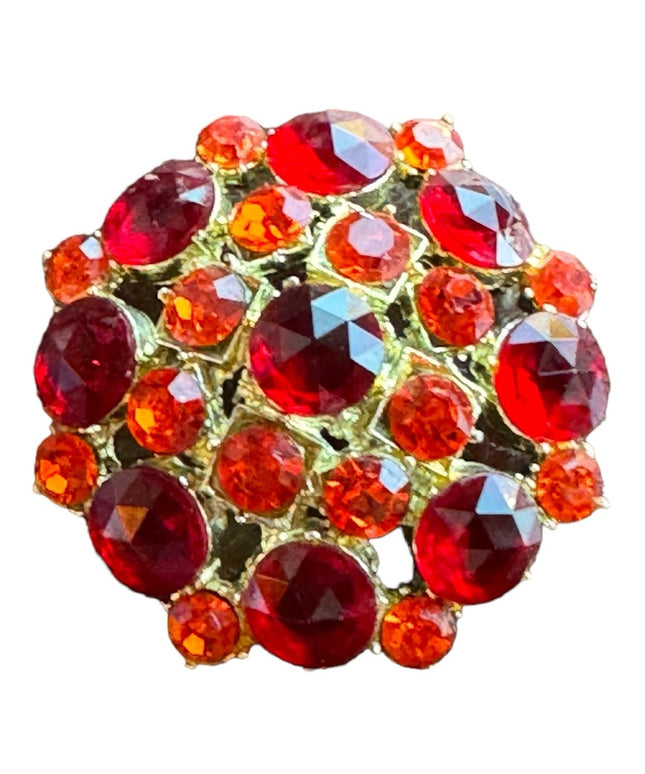 Vintage 1960s Crystal brooch pendant orange red