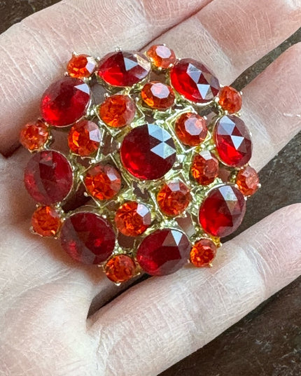 Vintage 1960s Crystal brooch pendant orange red