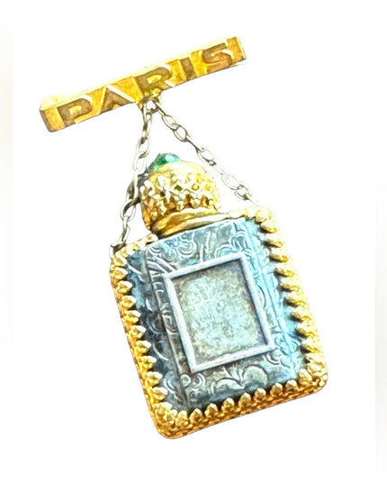 Antique gold pinchbeck filagree Paris France Glass perfume bottle  brooch