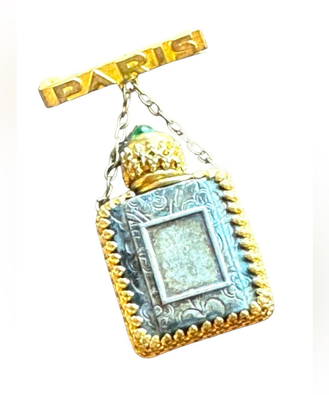 Antique gold pinchbeck filagree Paris France Glass perfume bottle  brooch