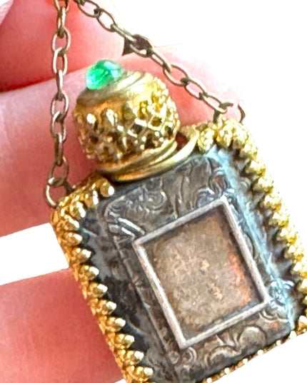 Antique gold pinchbeck filagree Paris France Glass perfume bottle  brooch