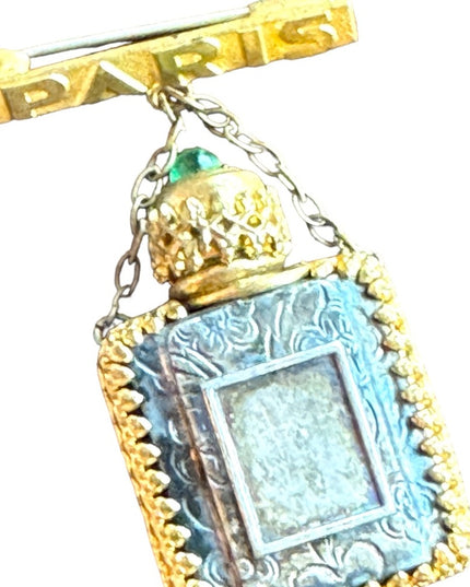 Antique gold pinchbeck filagree Paris France Glass perfume bottle  brooch