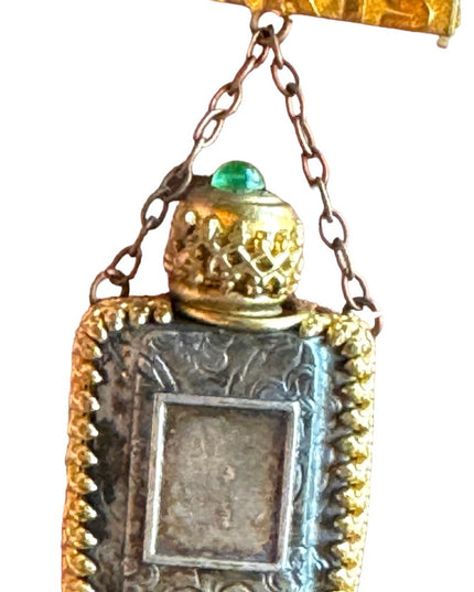 Antique gold pinchbeck filagree Paris France Glass perfume bottle  brooch