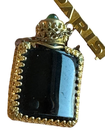Antique gold pinchbeck filagree Paris France Glass perfume bottle  brooch