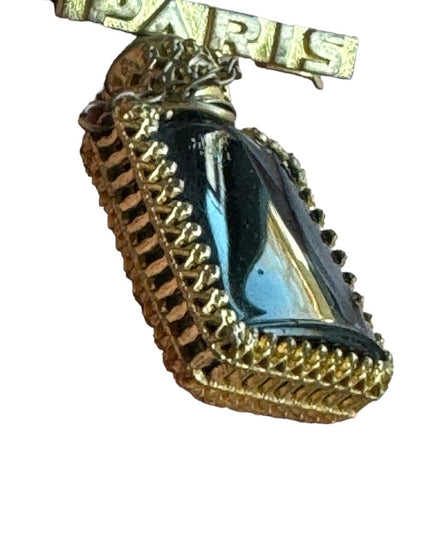 Antique gold pinchbeck filagree Paris France Glass perfume bottle  brooch
