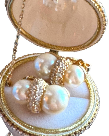 Vintage C1980s gold simulated pearl rhinestone clip on earrings stamped designer