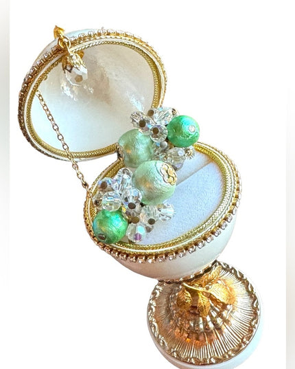 Vintage Vendome gold finish crystal bead  c1950s clip on green earrings
