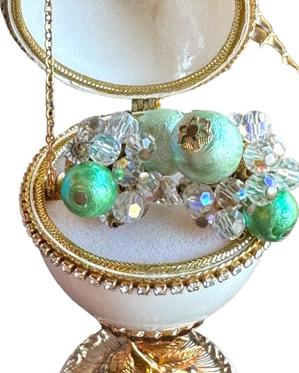 Vintage Vendome gold finish crystal bead  c1950s clip on green earrings