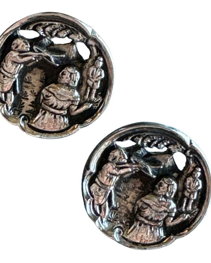 Vintage silver finish ornate detailed hunting scene shooting cufflinks