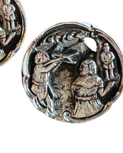 Vintage silver finish ornate detailed hunting scene shooting cufflinks