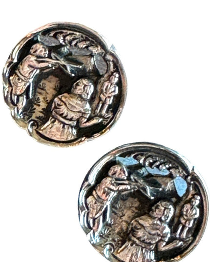 Vintage silver finish ornate detailed hunting scene shooting cufflinks