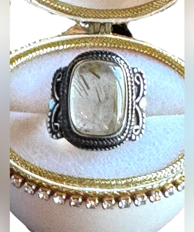 Vintage sterling silver 925 Balenisian Thai silver Rutilated quartz Fancy ring
