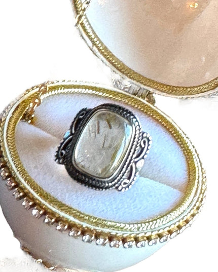 Vintage sterling silver 925 Balenisian Thai silver Rutilated quartz Fancy ring