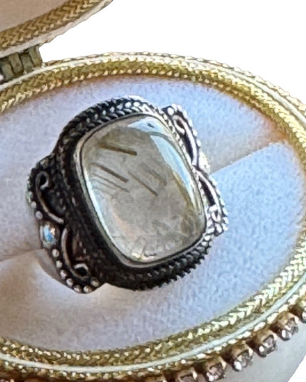 Vintage sterling silver 925 Balenisian Thai silver Rutilated quartz Fancy ring