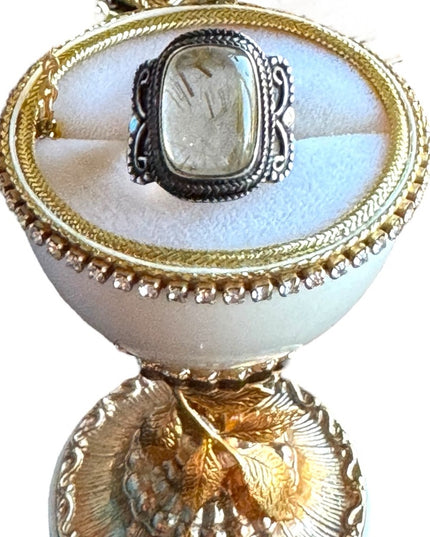 Vintage sterling silver 925 Balenisian Thai silver Rutilated quartz Fancy ring