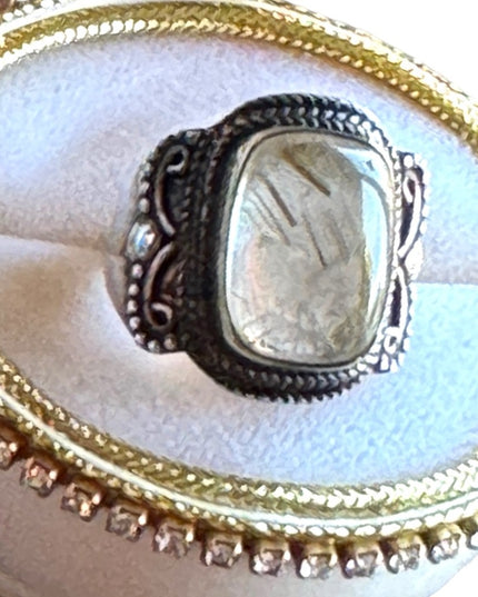 Vintage sterling silver 925 Balenisian Thai silver Rutilated quartz Fancy ring