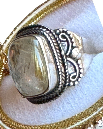 Vintage sterling silver 925 Balenisian Thai silver Rutilated quartz Fancy ring