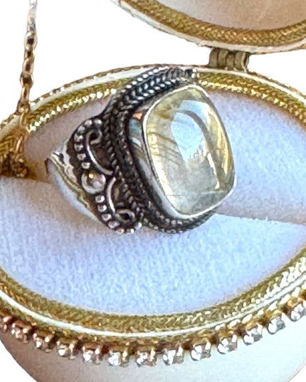 Vintage sterling silver 925 Balenisian Thai silver Rutilated quartz Fancy ring
