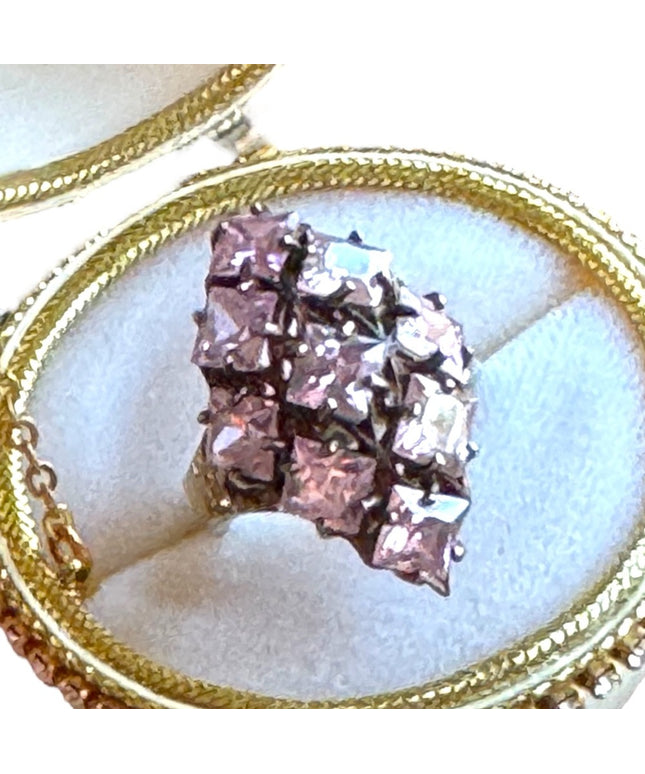Vintage sterling Silver 925 pink ice CZ crystal cocktail clister ring