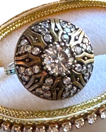 Vintage Antique Revival brassy gold filagree sterling CZ statement ring sz 8