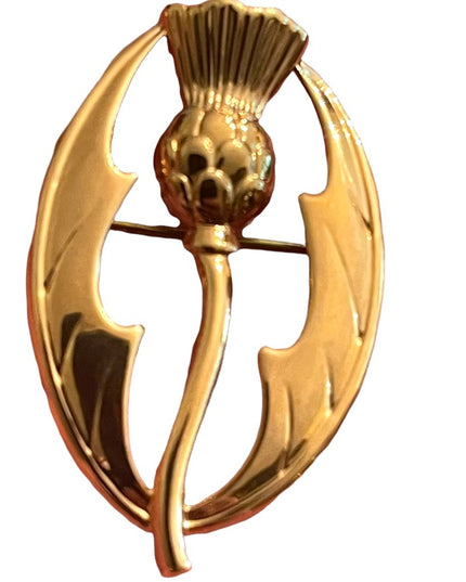 Vintage Solvar gold plate Scottish Thistle brooch kilt pin